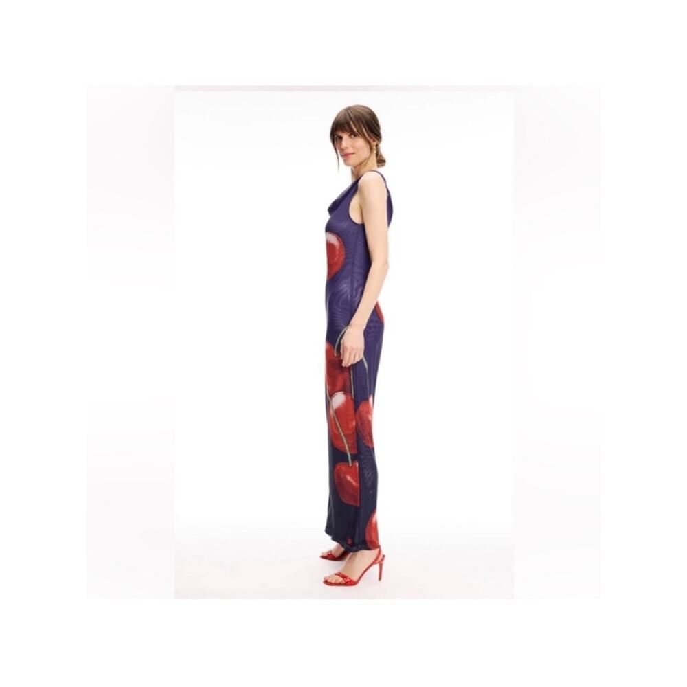 Muma World Night Cherry Graphic Print Cowl Neck Sleeveless Maxi Dress Medium - Picture 4 of 8